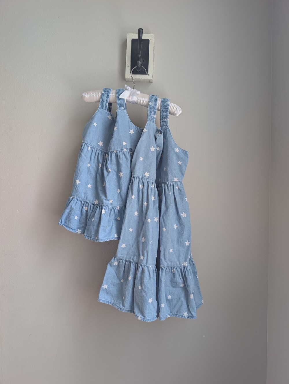 Matching Sister Dresses 12 M and 5T Flowy Chambray Denim Star Dress